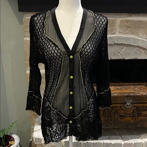 Alberto Makali NY Black Lace Top w/Yellow Highlights Cover Up Y2K whimsy goth